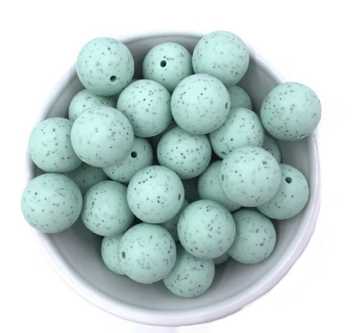 Silikonové korálky 15mm (10ks) - mint speckled
