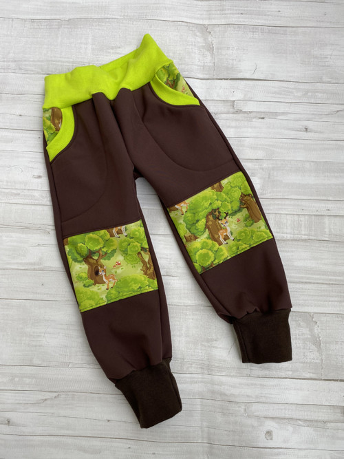 Softshell kalhoty Srnky zelená/hnědá VEL. 80-170