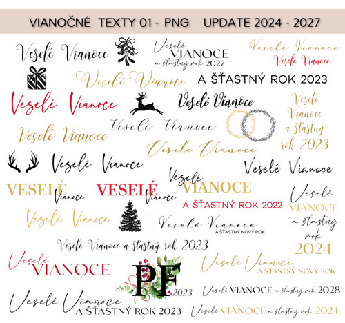 SK Vianočné texty 01 - PNG šablony 2024 - 2027