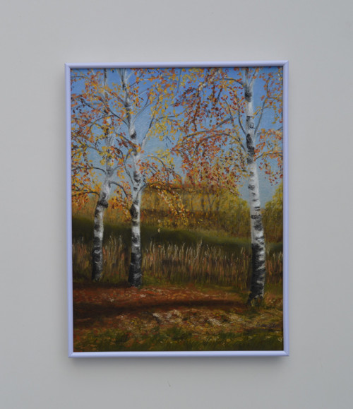 Originál suchý pastel- Břízy - 30 x 40 cm