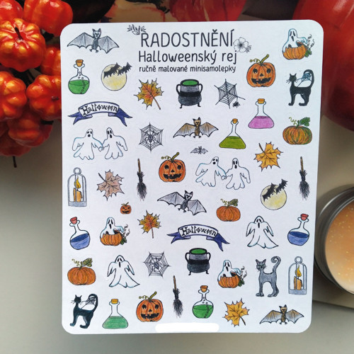 Ručně malované minisamolepky - Halloweenský rej