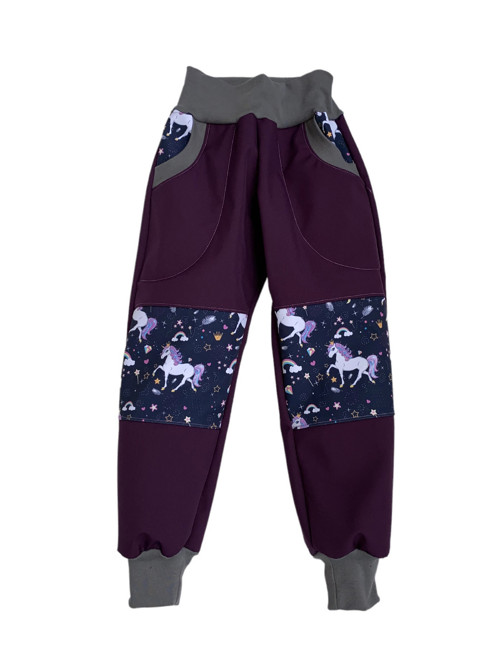 Softshell kalhoty Jednorožci fialová/šedá 80-140