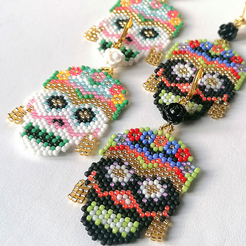 Sugar Skull Beaded Earrings