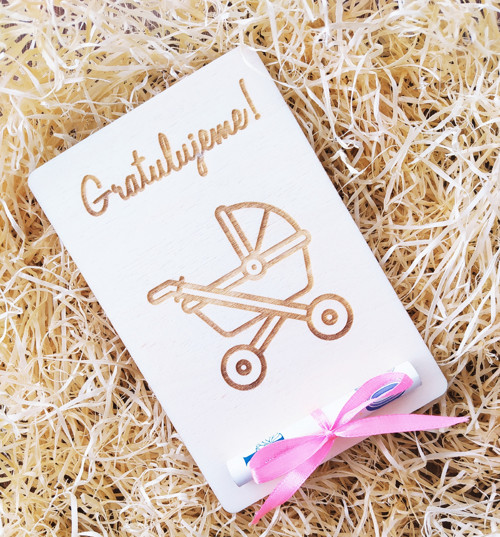 Destička s kočárkem na darování peněz - holčičí