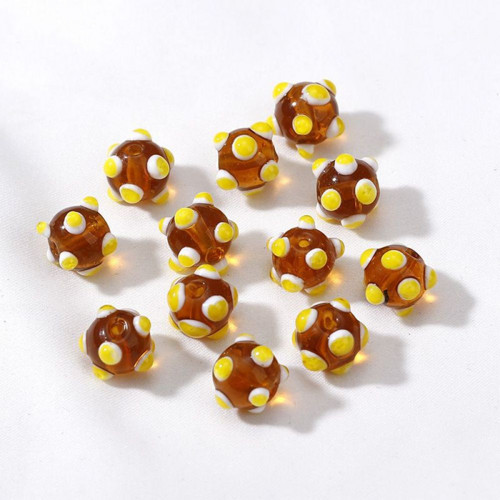 2 ks Crystal Yellow Amber White Lampwork Ručně