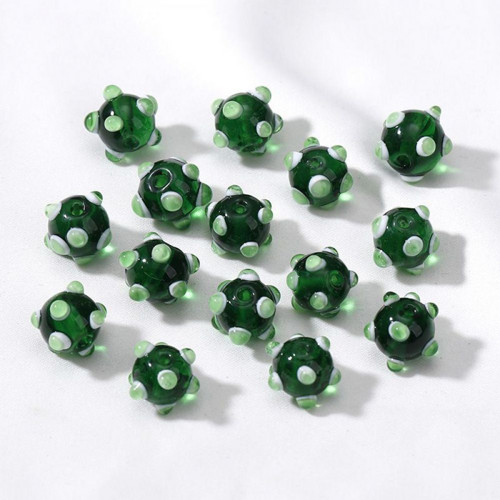 2 ks Crystal Green White Lampwork Ručně vyrobené