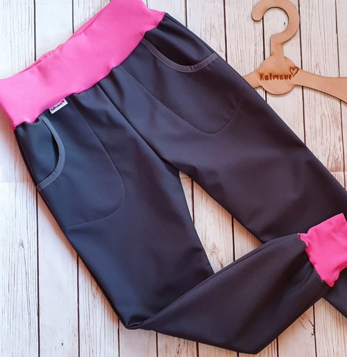 Dětské zimní softshellové kalhoty-šedá/růžová