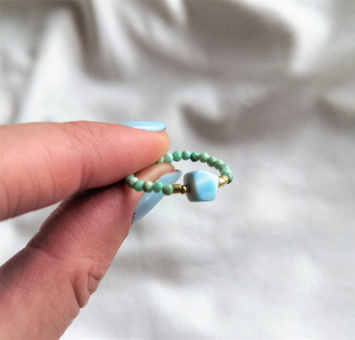 Larimar*tyrkys Peru*broušený*prsten