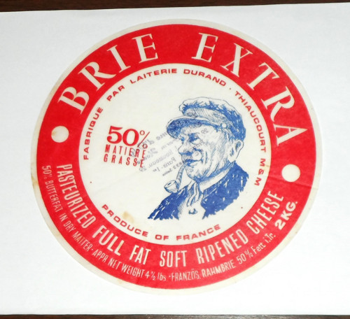 Papírová ETIKETA, nálepka na sýr Brie Extra France