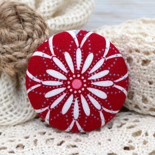 Buttonková brož Červená květinová 38mm *na objedná