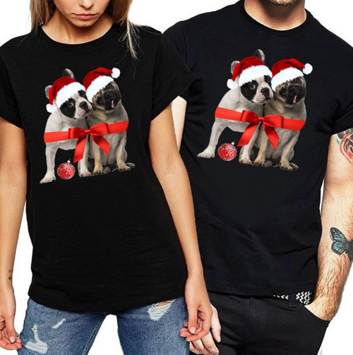 Mops + Francouzský Buldoček Vánoční Tričko Unisex