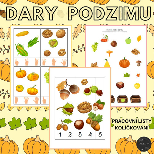 Dary (plody) podzimu, kolíčkování a pracovní listy