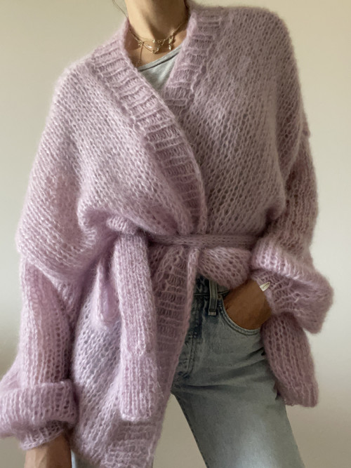 Mohérový oversized cardigán s opaskom-mohér,hodváb