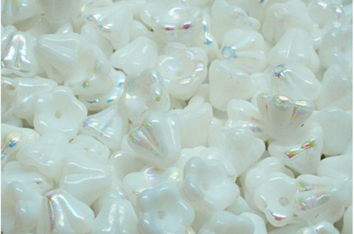 20 ks Opaque White AB Half Flower Beads Česká