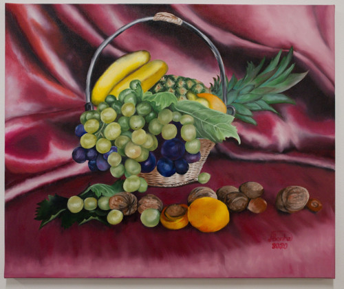 Ovocný košík, olejomalba na platně, rozměr 60x50cm