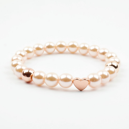 Náramek perly růžové srdíčko rose gold