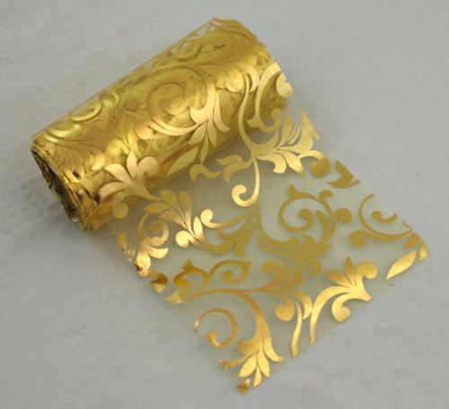 Zlatá organza se vzorem - šíře 12 cm