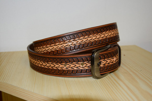 Kožený zdobený opasek, šířka 4 cm,163B