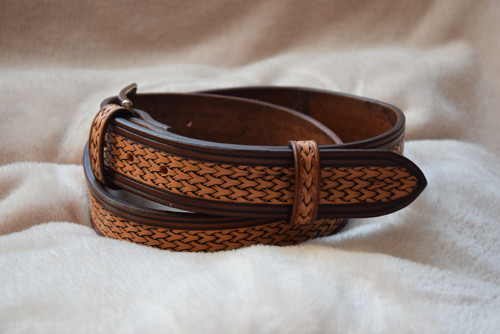 Kožený zdobený opasek, šířka 4 cm, 163A