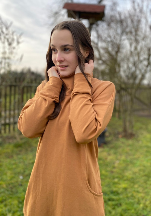Dámské mikinošaty - Simple karamel- maxi délka