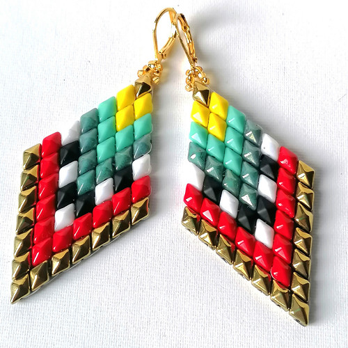 Colorful Diamond Shaped Beaded Earrings