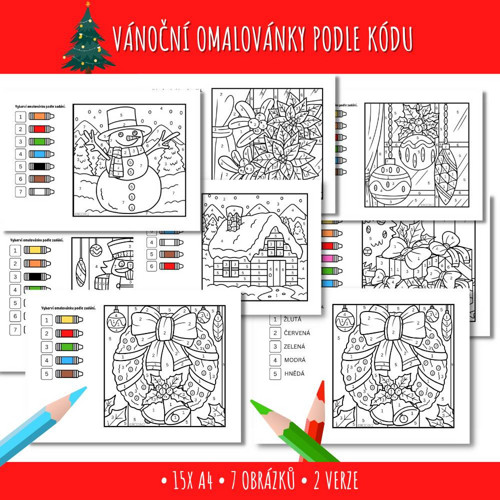 Vánoční omalovánky podle kódu - PDF