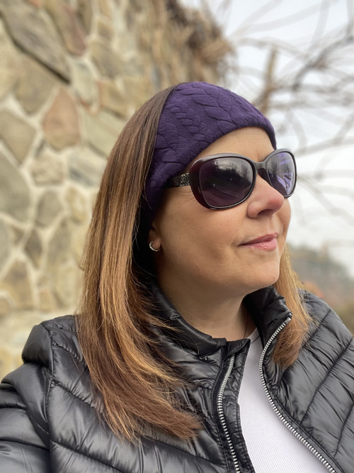 Zimní čelenka z copánkové pleteniny /fialová/