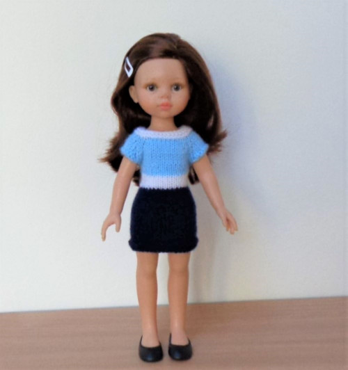 Modrobílé šaty na panenku Paola Reina 32 cm