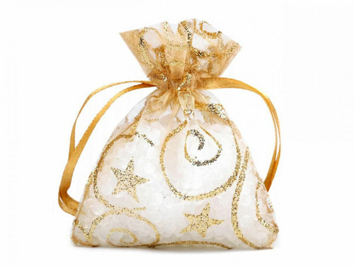 10ks zlatá zlatá dárkový pytlík 6,5x9 cm organza