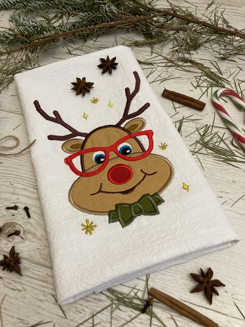 Ľanová utierka Biela "Vianočný RUDOLF"