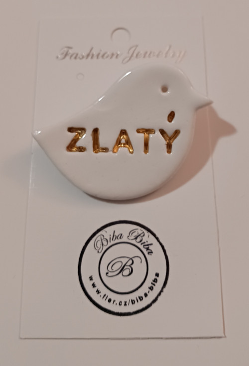Zlatý slavík (porcelánová brož)