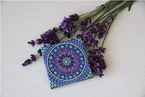 Mini mandala na plátně - "levandule"