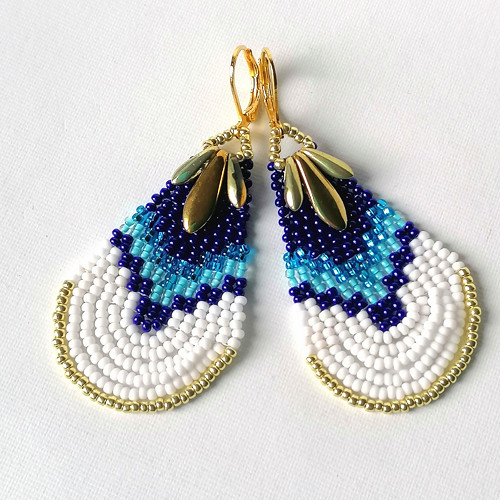 Blue &White Teardrop Beaded Earrings