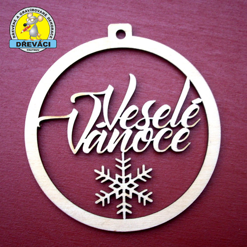 Dřevěná ozdoba Veselé vánoce 8 cm - KV0350/006