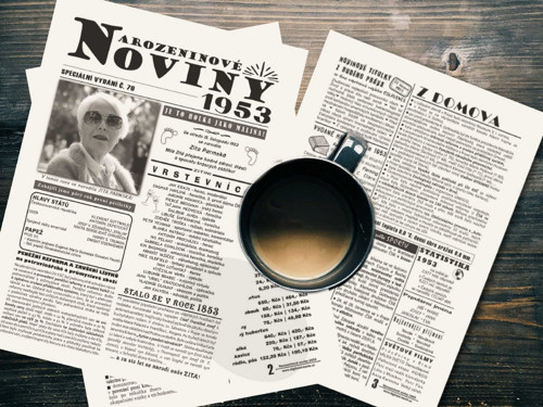 3stránkové "Narozeninové NOVINY", 1953, PDF