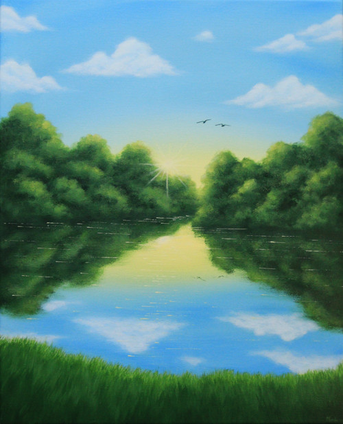Ráno u jezera (Malovaný obraz)
