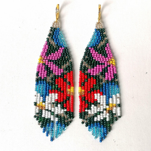 Floral Boho Beaded Fringe Earrings