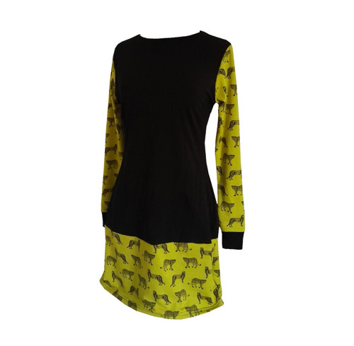 Leopardí - úpletové šaty s dlouhým rukávem XS-XXL
