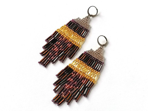 Chocolate Brown Beaded Fringe Earrings