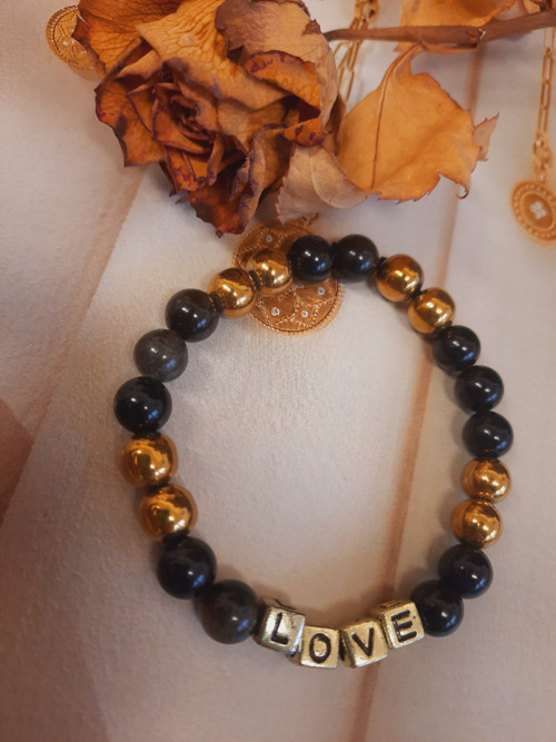 Náramek LOVE*obsidián*hematit — foto 1
