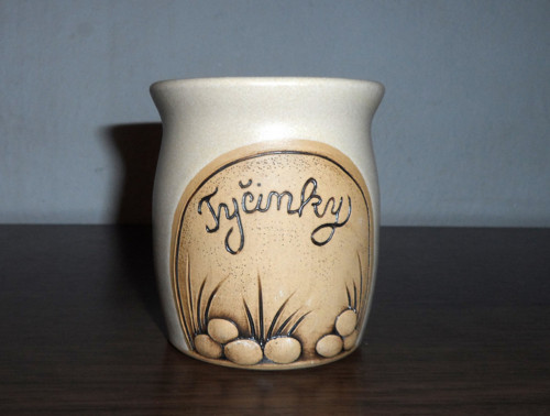 Keramická NÁDOBA, ozdobný nápis: TYČINKY