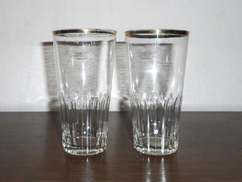 2x SKLENIČKA s ryskou, zlacená linka
