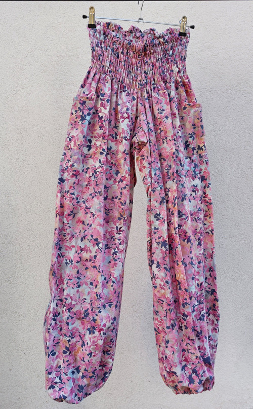 Turecké kalhoty Růžovo modré-bali batik