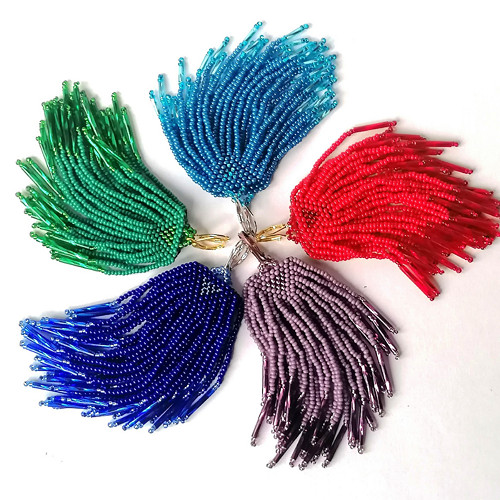Colored Fringe Beaded Earrings