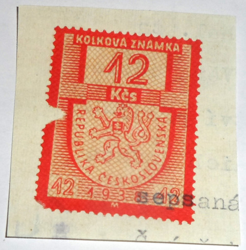 Kolková ZNÁMKA 12,- /1938 Republika československá