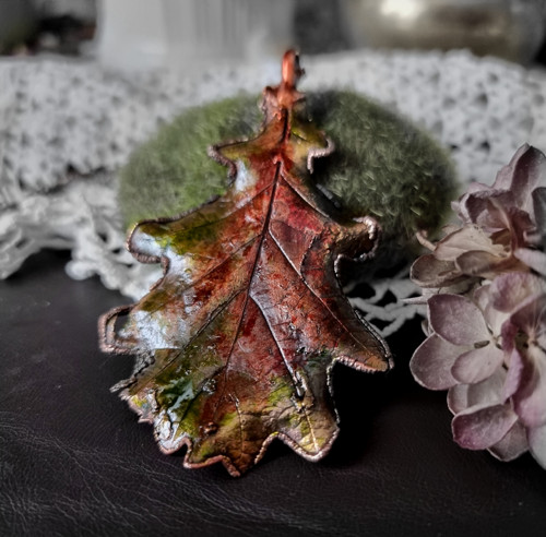 Přívěsek - list, měď, patina — foto 1