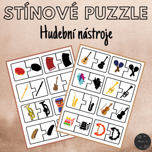 Hudební nástroje, stínové puzzle