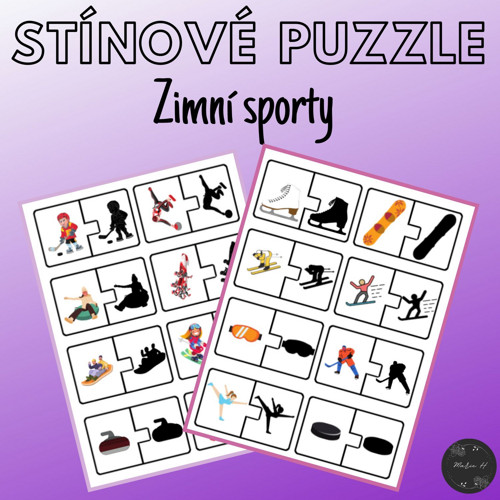 Zimní sporty, stínové puzzle