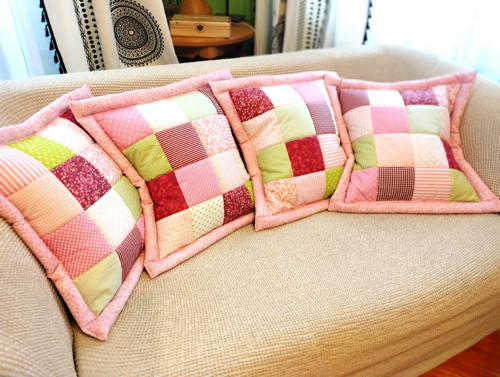 Potah na polštářek patchwork do růžové