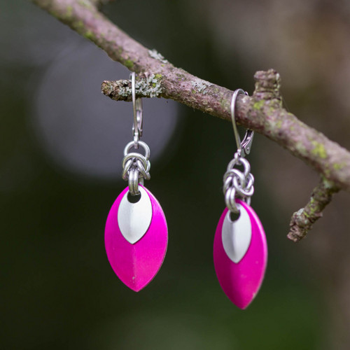 Náušnice Mini Double - pink a stříbrná